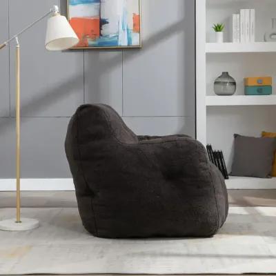 Soft Tufted Foam Bean Bag Chair With Teddy Fabric Dark Gray