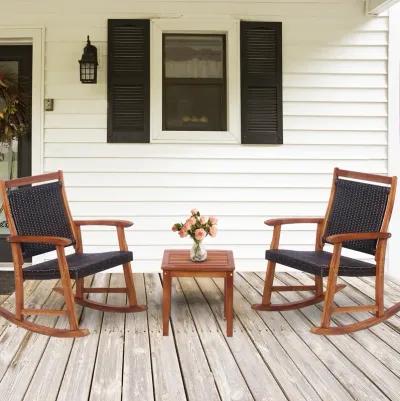 3 Pieces Acacia Wood Patio Rocking Chair Set with Side Table