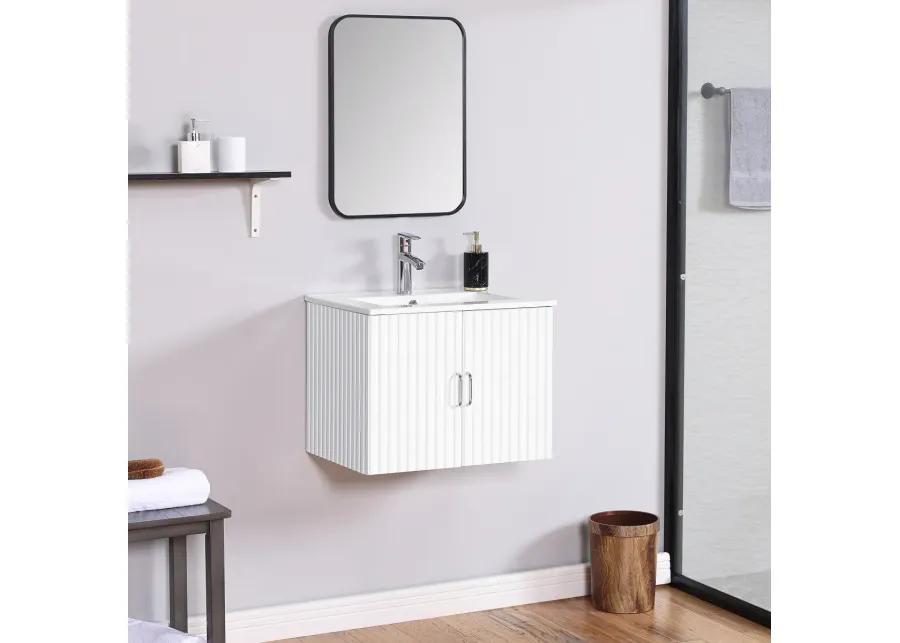 24" Floating Wall Mounted Bathroom Vanity With White Porcelain Sink And Soft Close Doors