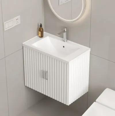 24" Floating Wall Mounted Bathroom Vanity With White Porcelain Sink And Soft Close Doors