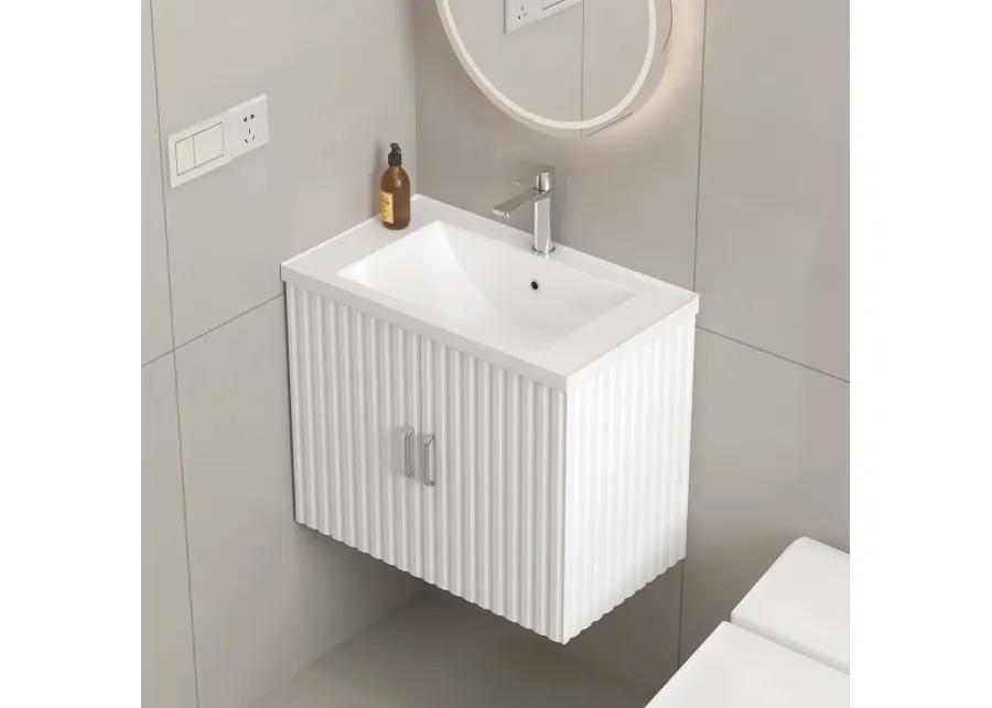 24" Floating Wall Mounted Bathroom Vanity With White Porcelain Sink And Soft Close Doors