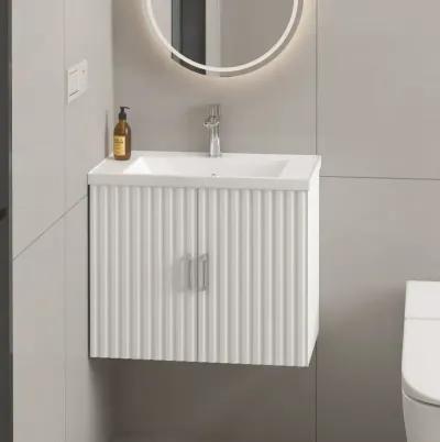 24" Floating Wall Mounted Bathroom Vanity With White Porcelain Sink And Soft Close Doors