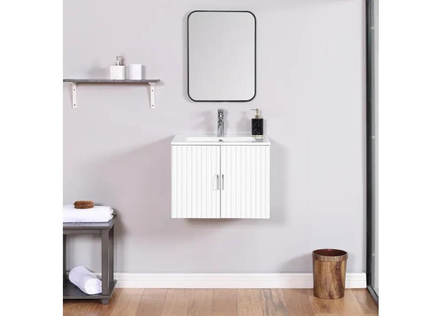 24" Floating Wall Mounted Bathroom Vanity With White Porcelain Sink And Soft Close Doors