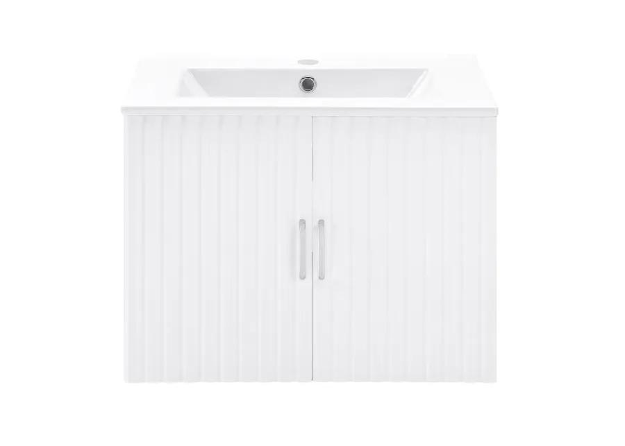 24" Floating Wall Mounted Bathroom Vanity With White Porcelain Sink And Soft Close Doors