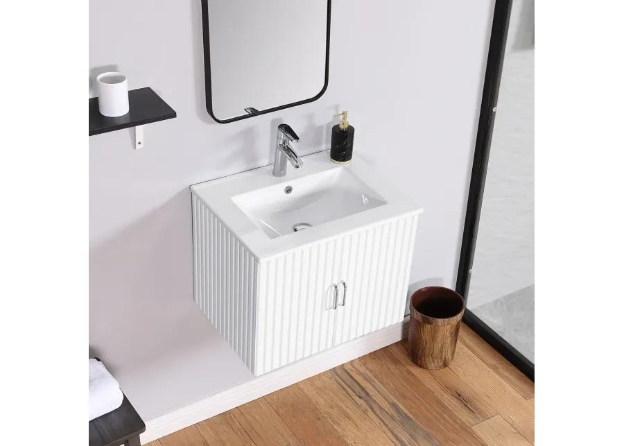 24" Floating Wall Mounted Bathroom Vanity With White Porcelain Sink And Soft Close Doors