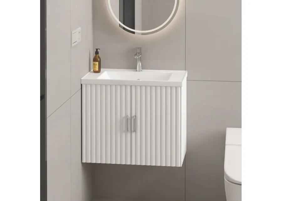 24" Floating Wall Mounted Bathroom Vanity With White Porcelain Sink And Soft Close Doors