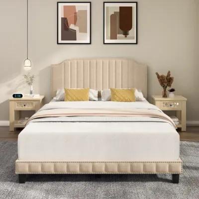 Heavy Duty Upholstered Bed Frame with Rivet Headboard