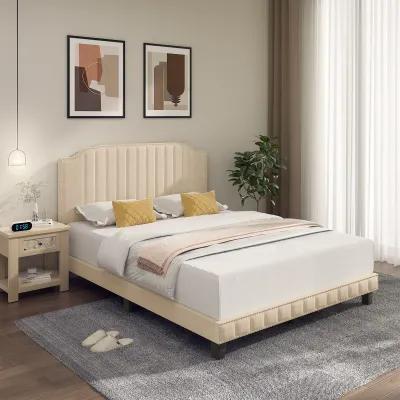 Heavy Duty Upholstered Bed Frame with Rivet Headboard