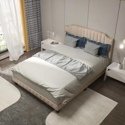 Heavy Duty Upholstered Bed Frame with Rivet Headboard