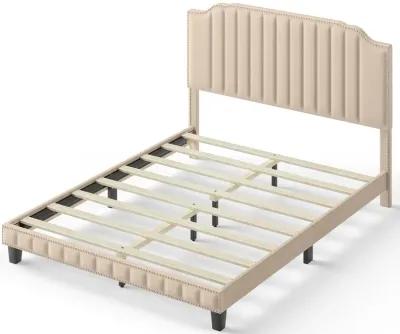 Heavy Duty Upholstered Bed Frame with Rivet Headboard