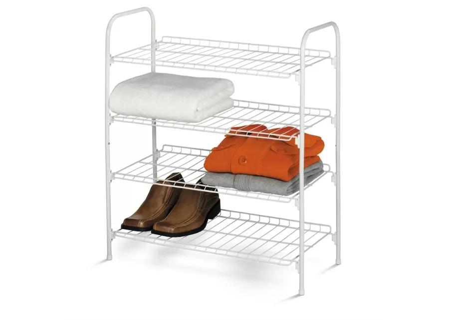 White Metal 4 Shelf Shoe Rack   Holds up to 9 Pair of Shoes