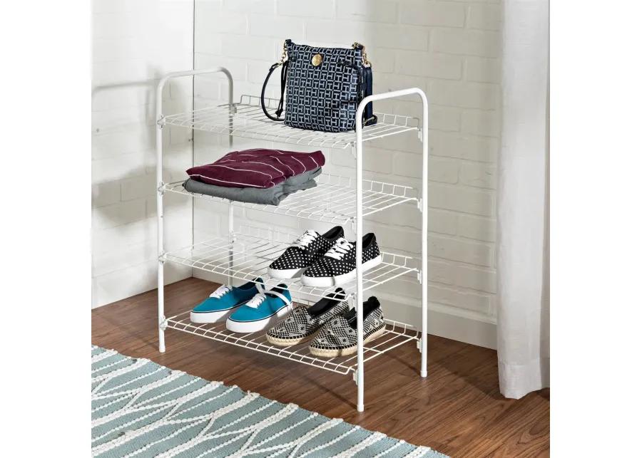 White Metal 4 Shelf Shoe Rack   Holds up to 9 Pair of Shoes