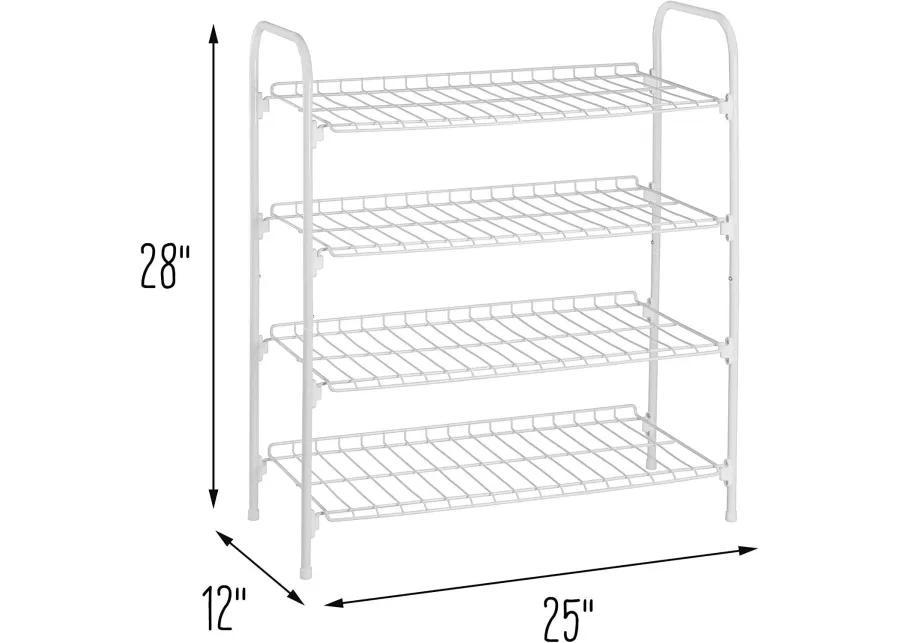 White Metal 4 Shelf Shoe Rack   Holds up to 9 Pair of Shoes