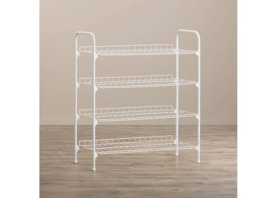 White Metal 4 Shelf Shoe Rack   Holds up to 9 Pair of Shoes