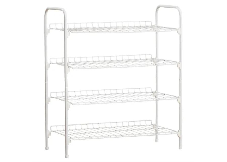 White Metal 4 Shelf Shoe Rack   Holds up to 9 Pair of Shoes