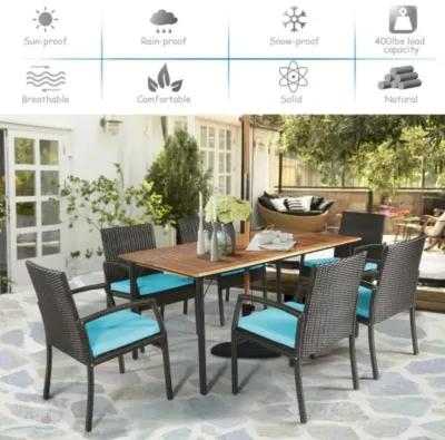 7Pcs Patio Rattan Cushioned Dining Set with Umbrella Hole