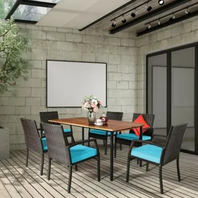 7Pcs Patio Rattan Cushioned Dining Set with Umbrella Hole