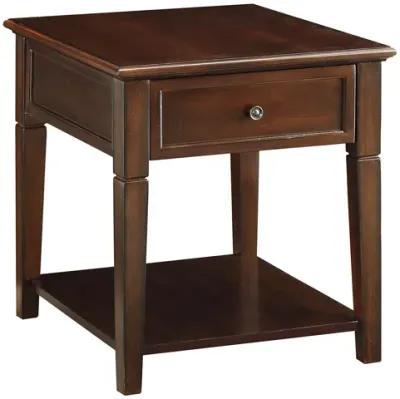 Homezia 24" Walnut Wood Rectangular End Table With Drawer And Shelf