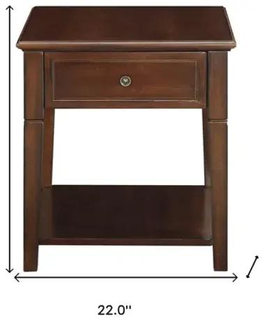 Homezia 24" Walnut Wood Rectangular End Table With Drawer And Shelf