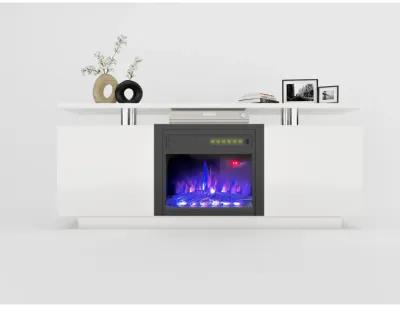 160cm High Gloss TV Cabinet TV Unit With Fireplace, Have Heat And Flame Color Changes