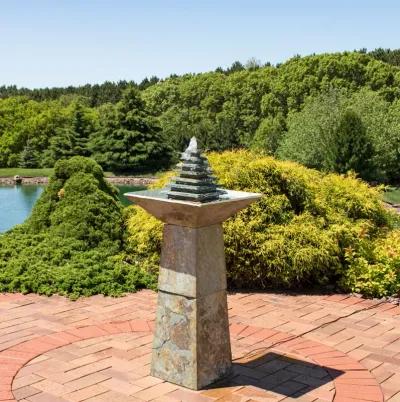 Sunnydaze Layered Slate Pyramid Water Fountain with LED Lights - 40 in