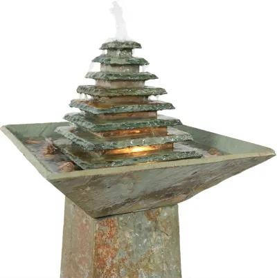 Sunnydaze Layered Slate Pyramid Water Fountain with LED Lights - 40 in