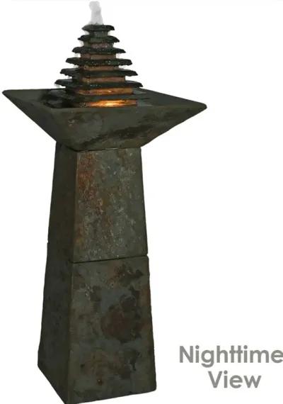 Sunnydaze Layered Slate Pyramid Water Fountain with LED Lights - 40 in