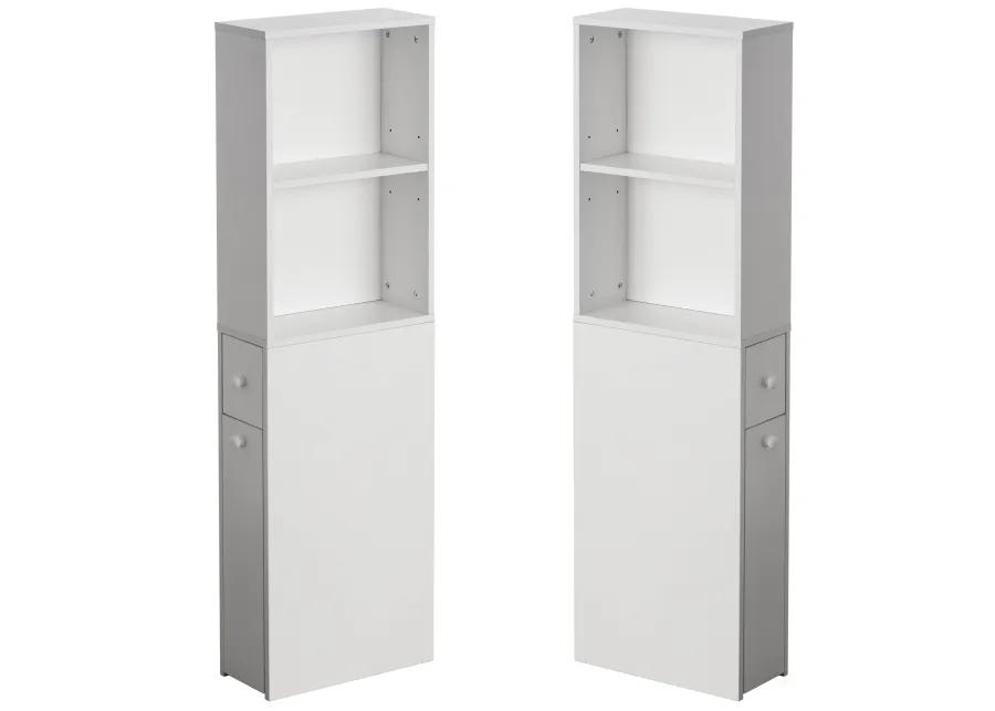 Freestanding Narrow and Slim Design White Bathroom Storage Cabinet - Ideal as Toilet Paper Storage, Feminine Product Organizer or Hair Tool Organizer with Storage Drawer and Adjustable Shelf