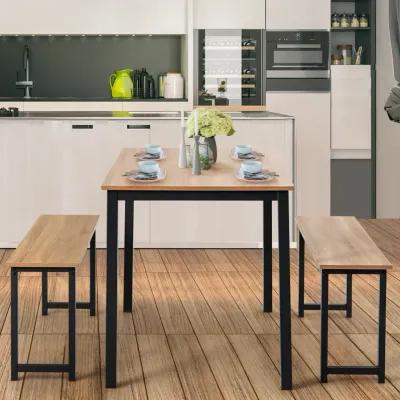 3 Pieces Dining Table Set with 2 Benches for Dining Room Kitchen Bar