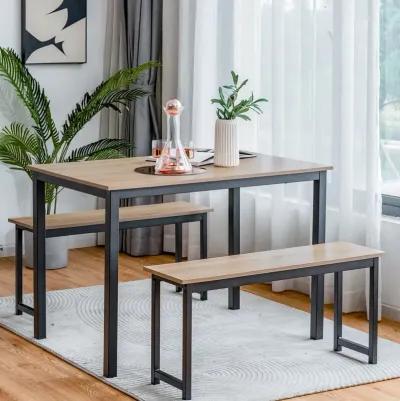 3 Pieces Dining Table Set with 2 Benches for Dining Room Kitchen Bar