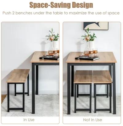 3 Pieces Dining Table Set with 2 Benches for Dining Room Kitchen Bar