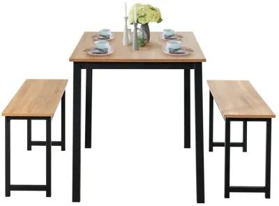 3 Pieces Dining Table Set with 2 Benches for Dining Room Kitchen Bar