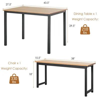 3 Pieces Dining Table Set with 2 Benches for Dining Room Kitchen Bar