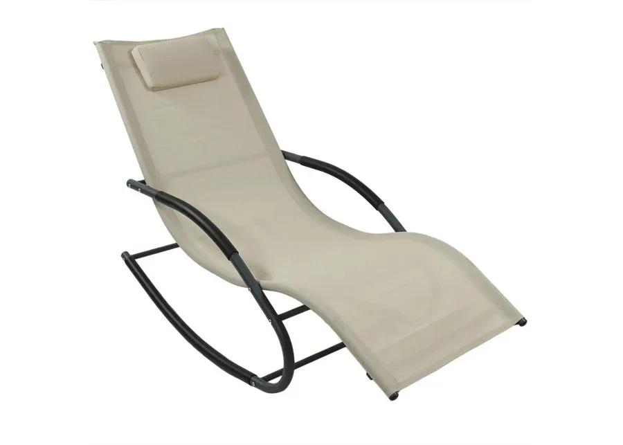 Set of 2 Beige Rocking Chaise Lounger Patio Lounge Chair with Pillow