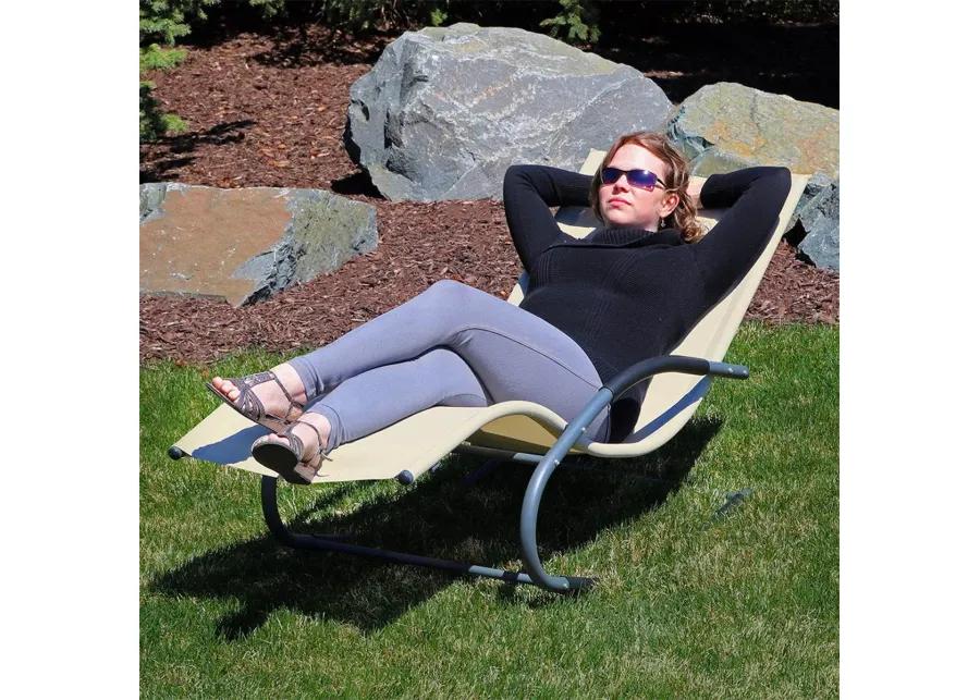 Set of 2 Beige Rocking Chaise Lounger Patio Lounge Chair with Pillow