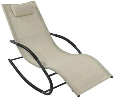 Set of 2 Beige Rocking Chaise Lounger Patio Lounge Chair with Pillow