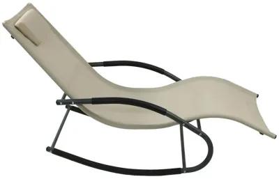 Set of 2 Beige Rocking Chaise Lounger Patio Lounge Chair with Pillow