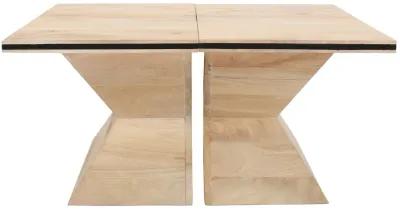 34 Inch Coffee Table, Handcrafted 2 Piece Split Design with Hourglass Base, White Washed Natural Mango Wood - Benzara