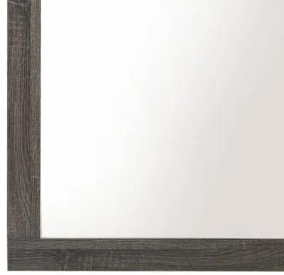 Transitional Style Grained Wood Encased Square Mirror, Gray - Benzara