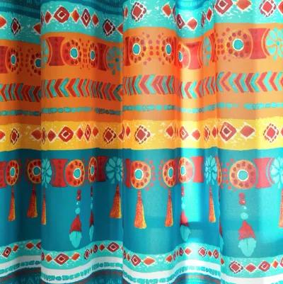 Boho Watercolor Border Window Curtain Panels Turquoise/Multi 52X84 Set