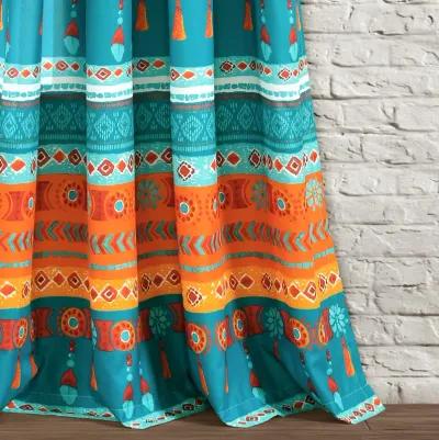 Boho Watercolor Border Window Curtain Panels Turquoise/Multi 52X84 Set