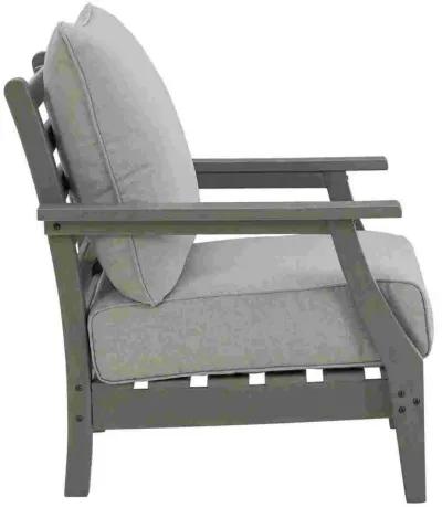 Outdoor Lounge Chair with Slatted Design and Cushions, Set of 2, Gray-Benzara