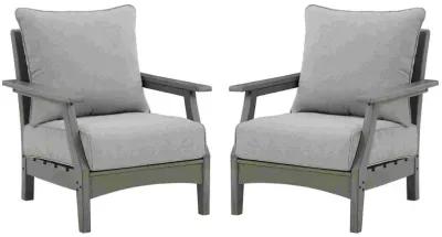 Outdoor Lounge Chair with Slatted Design and Cushions, Set of 2, Gray-Benzara