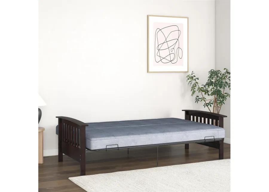 Elbi Full Size Wood Arm and Black Metal Futon Frame