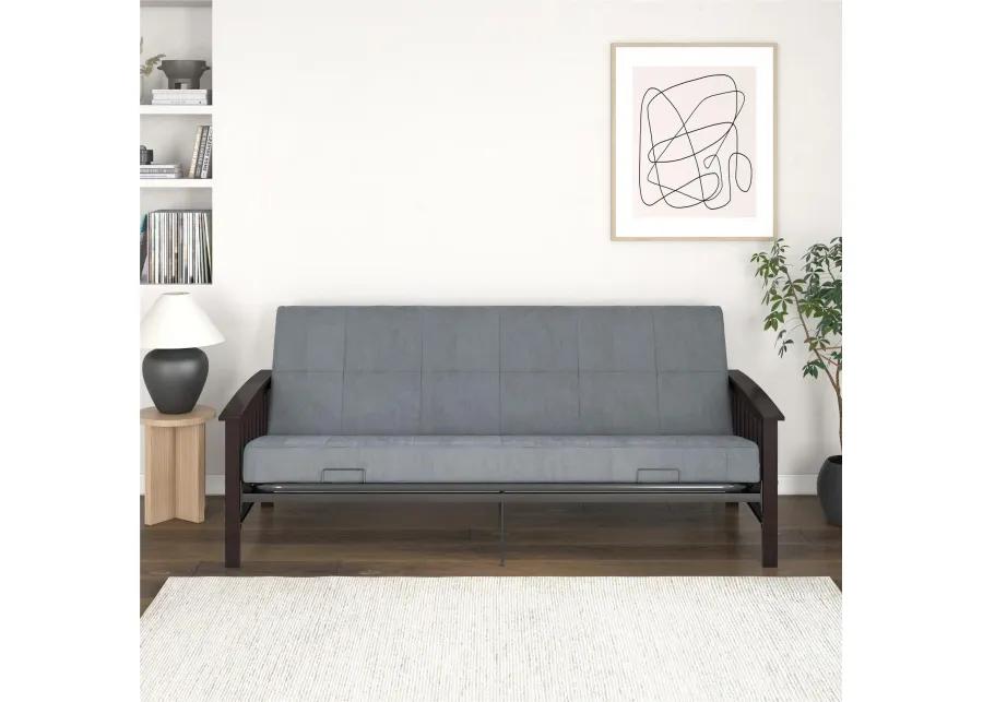 Elbi Full Size Wood Arm and Black Metal Futon Frame