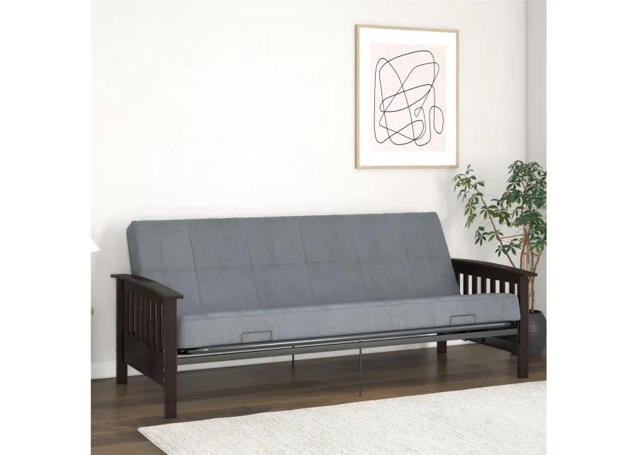 Elbi Full Size Wood Arm and Black Metal Futon Frame