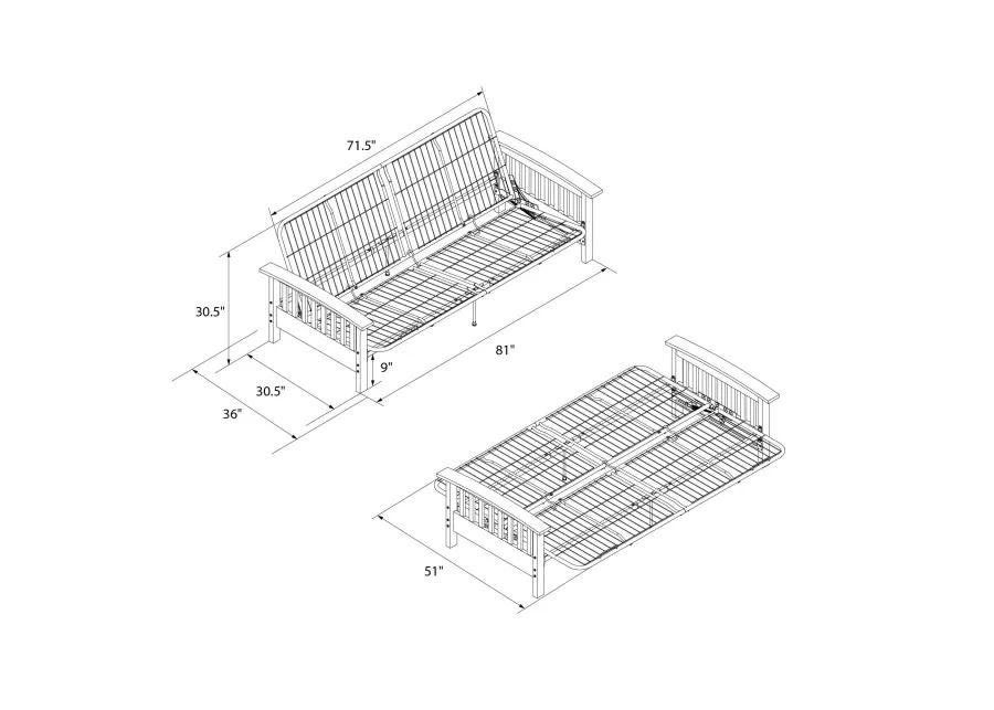 Elbi Full Size Wood Arm and Black Metal Futon Frame