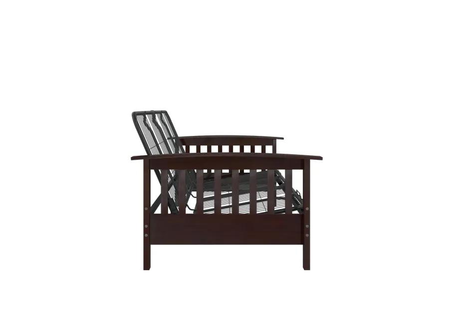 Elbi Full Size Wood Arm and Black Metal Futon Frame