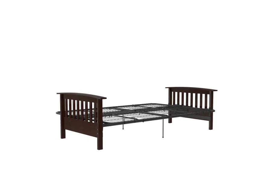 Elbi Full Size Wood Arm and Black Metal Futon Frame