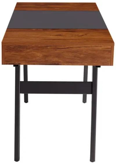 Writing Desk - Dual Side & Pull-Out Front Drawer - Coated Grey Steel Frame - Mahogany